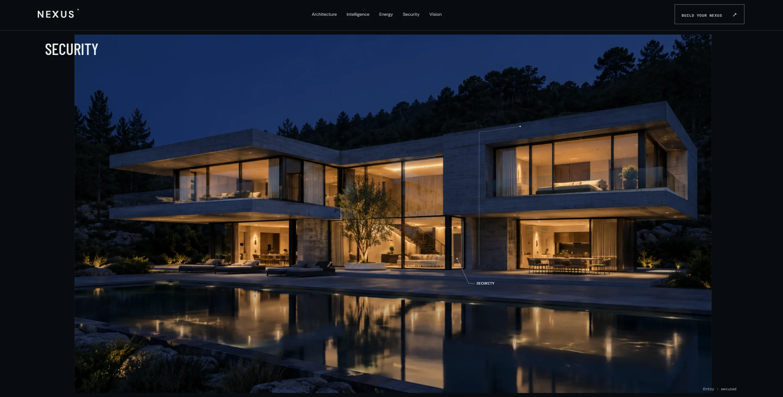 Nexus security section showing the illuminated home at night